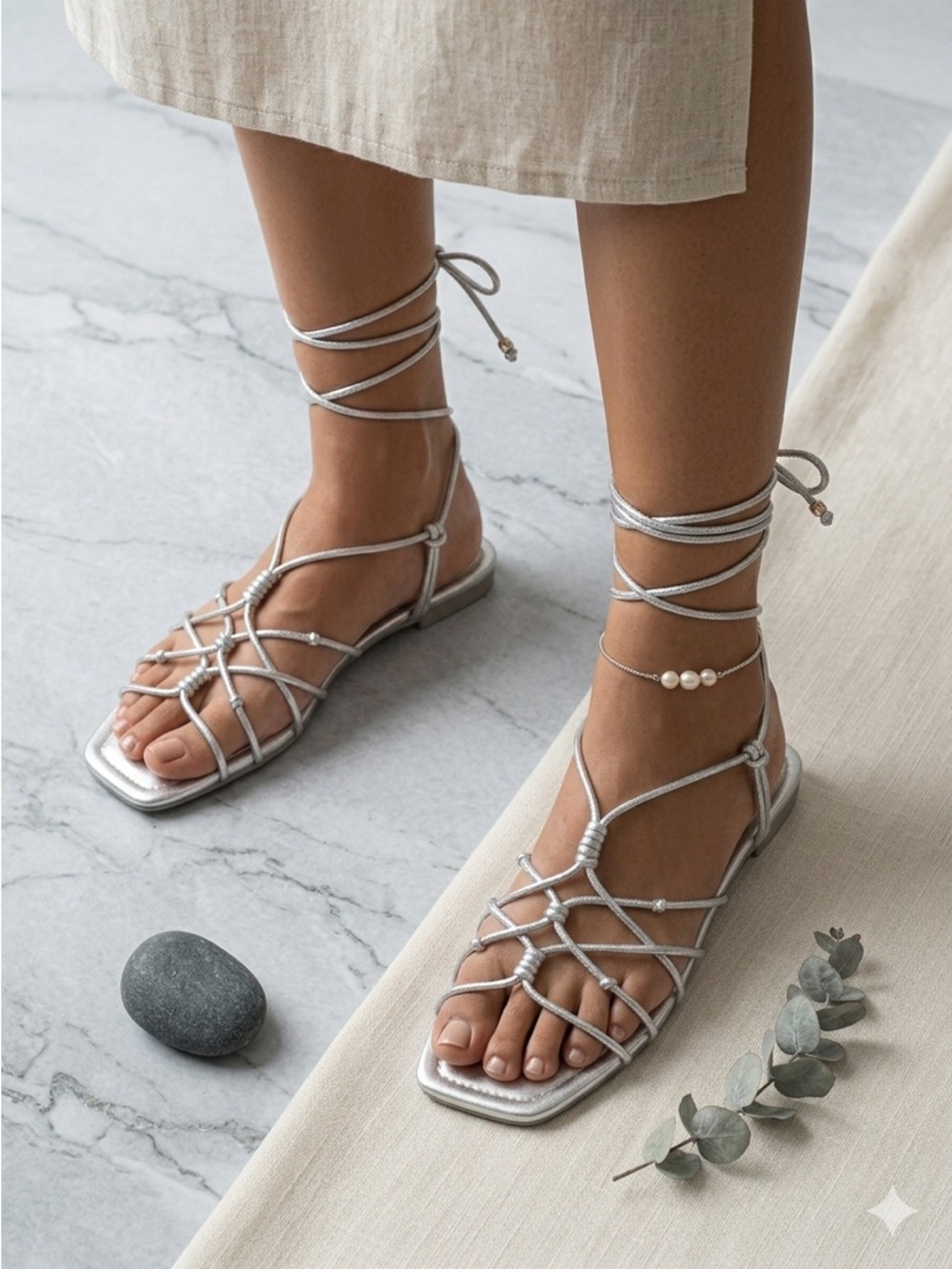 Ulla Johnson Freya Gladiator Sandals Metallic Silver Strappy Flat Size 39 NIB